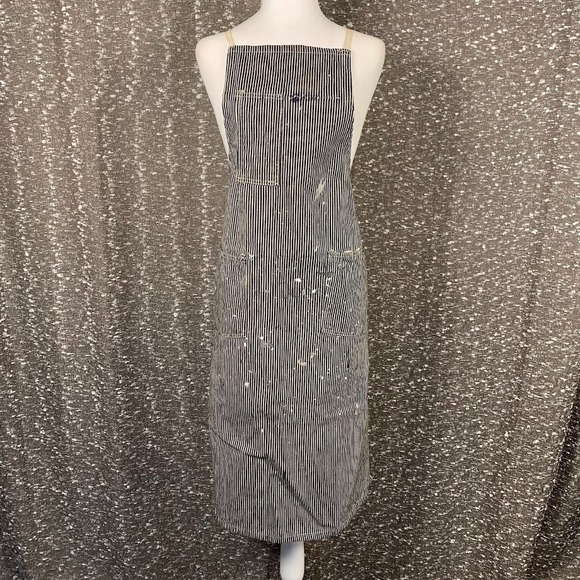 Vtg Selvedge Union Made Denim Pinstripe Workwear Apron Pockets Paint Splatter